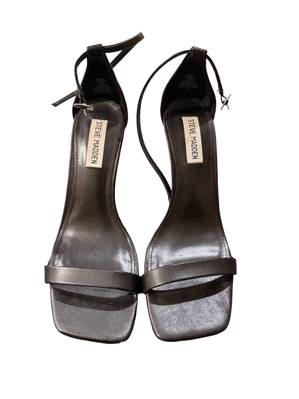 Steve Madden Black Minimalist Ankle-Strap Square-Toe Heels